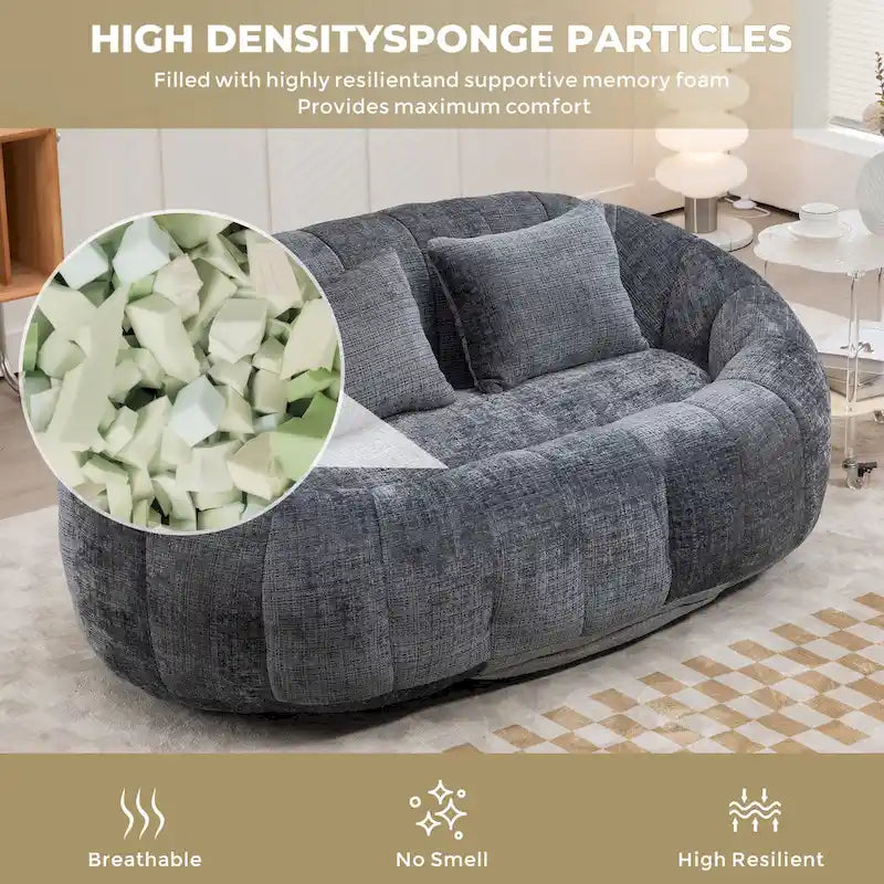 Chaise longue causeuse 59" en chenille rembourrée de mousse