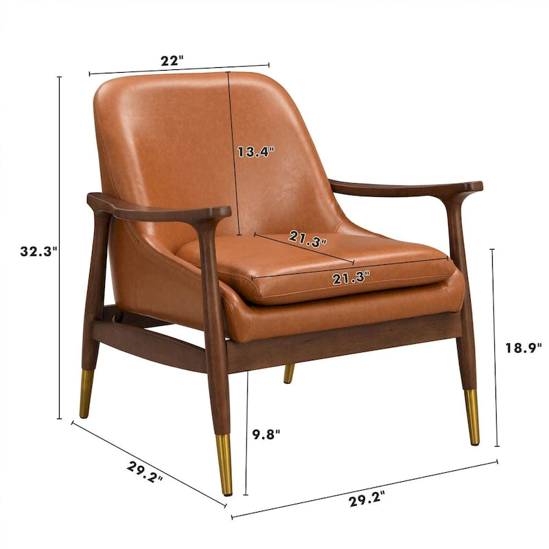Fauteuil d'appoint en similicuir avec cadre en bois et pieds fuselés