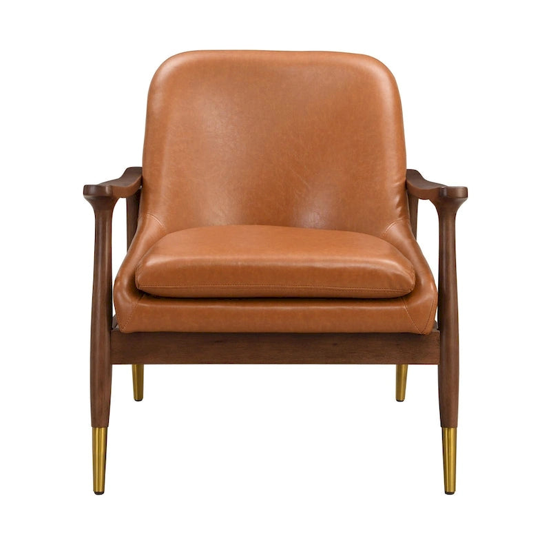 Fauteuil d'appoint en similicuir avec cadre en bois et pieds fuselés