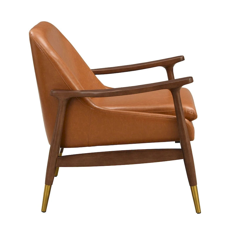 Fauteuil d'appoint en similicuir avec cadre en bois et pieds fuselés