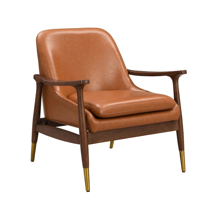 Fauteuil d'appoint en similicuir avec cadre en bois et pieds fuselés