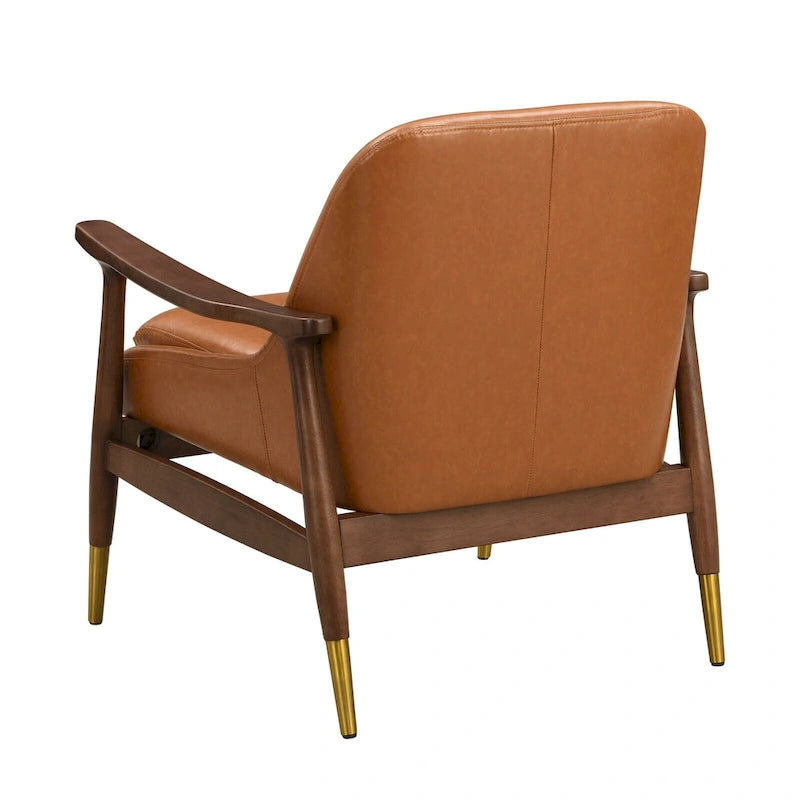 Fauteuil d'appoint en similicuir avec cadre en bois et pieds fuselés