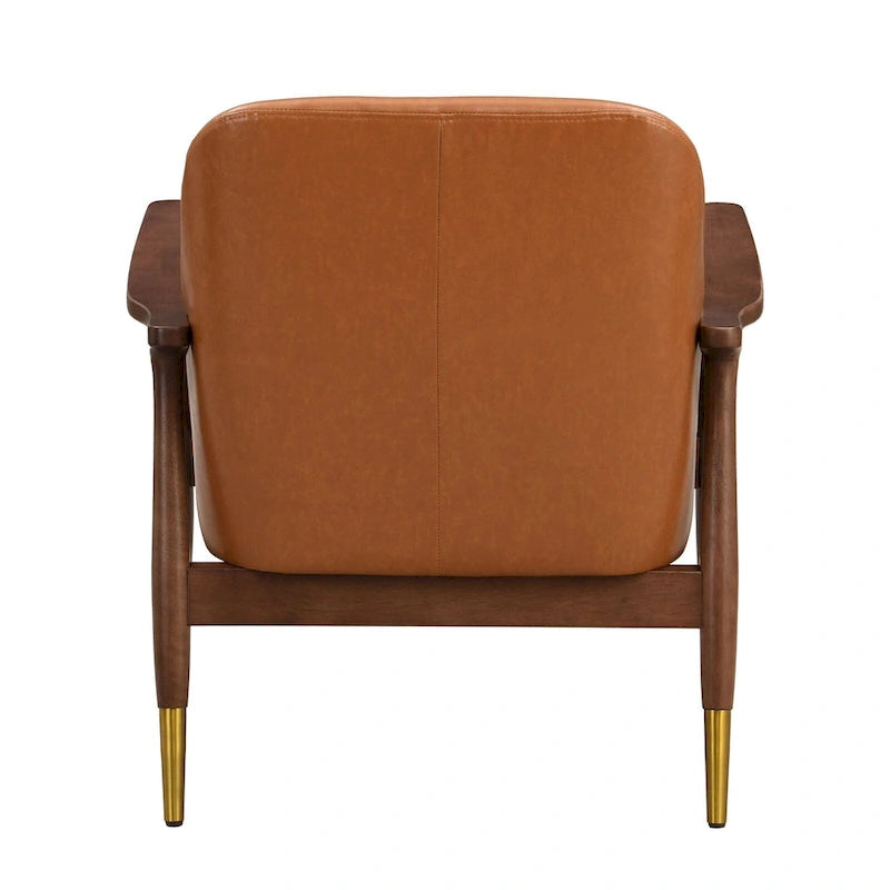 Fauteuil d'appoint en similicuir avec cadre en bois et pieds fuselés