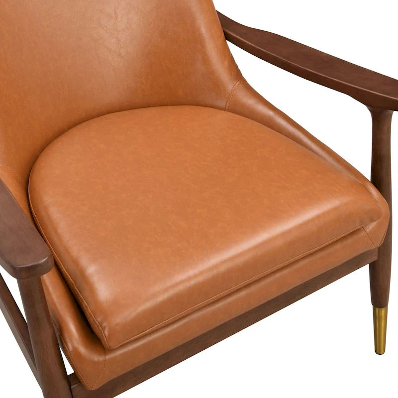 Fauteuil d'appoint en similicuir avec cadre en bois et pieds fuselés