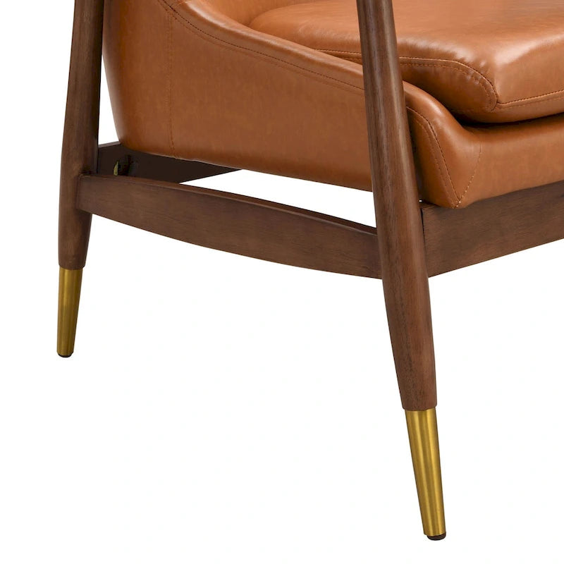 Fauteuil d'appoint en similicuir avec cadre en bois et pieds fuselés