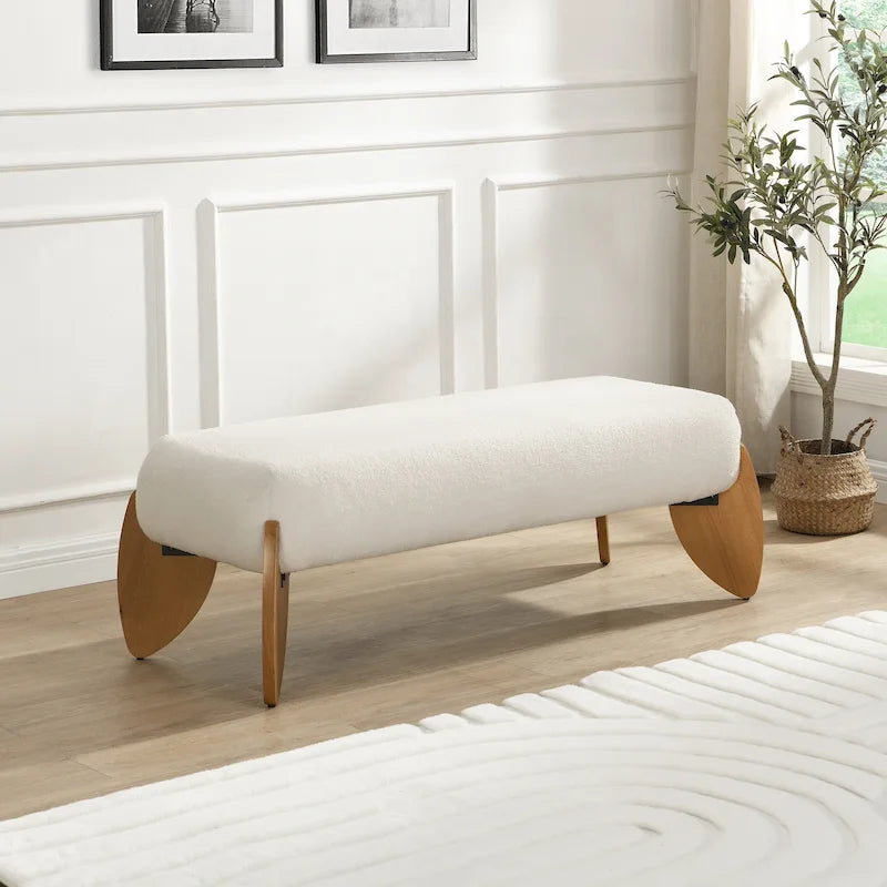 Banc Ottoman en Boucle Blanc – 122 cm (L) x 49,5 cm (l) x 43 cm (H)