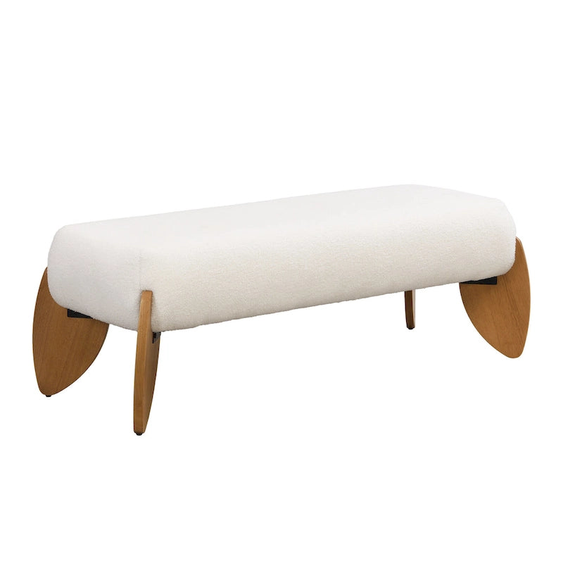 Banc Ottoman en Boucle Blanc – 122 cm (L) x 49,5 cm (l) x 43 cm (H)