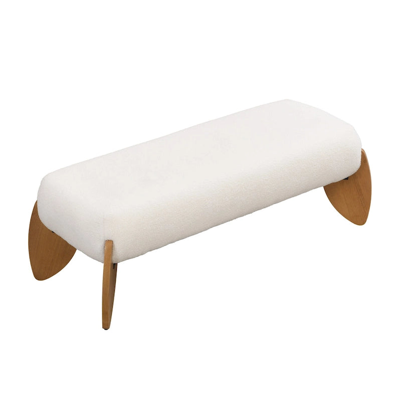 Banc Ottoman en Boucle Blanc – 122 cm (L) x 49,5 cm (l) x 43 cm (H)