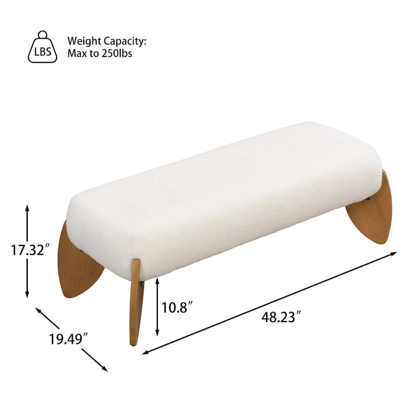 Banc Ottoman en Boucle Blanc – 122 cm (L) x 49,5 cm (l) x 43 cm (H)