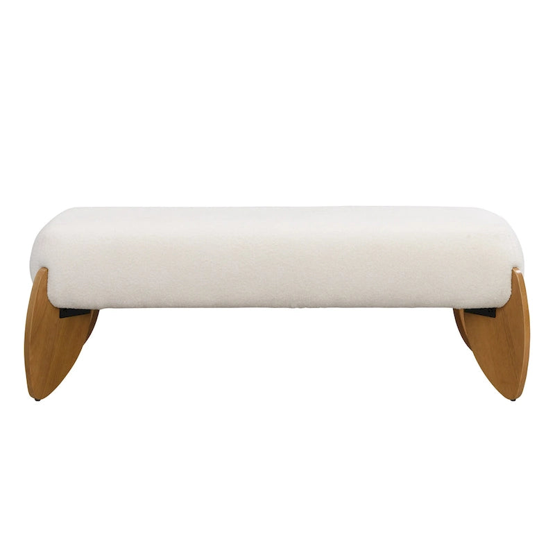Banc Ottoman en Boucle Blanc – 122 cm (L) x 49,5 cm (l) x 43 cm (H)