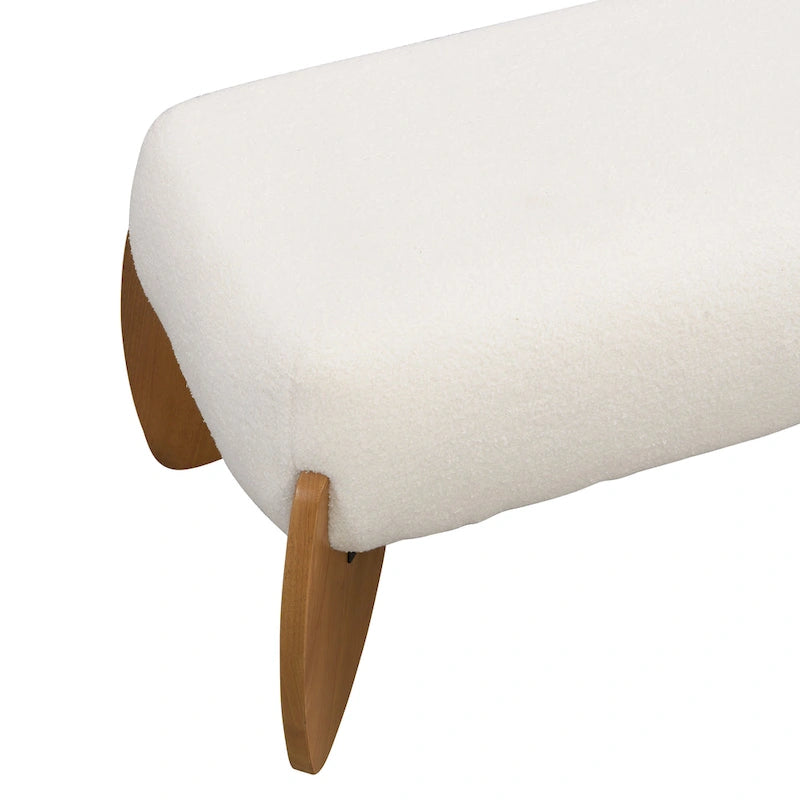 Banc Ottoman en Boucle Blanc – 122 cm (L) x 49,5 cm (l) x 43 cm (H)