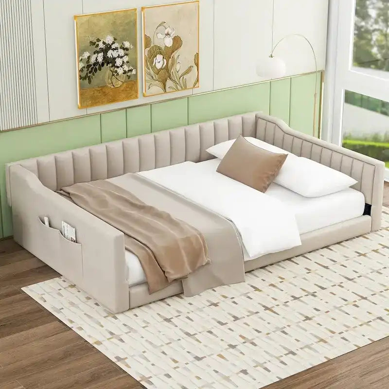 Lit de repos capitonné Full XL avec poche de rangement latérale