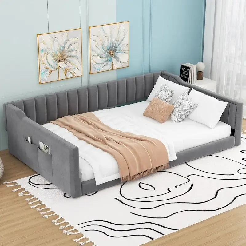 Lit de repos capitonné Full XL avec poche de rangement latérale