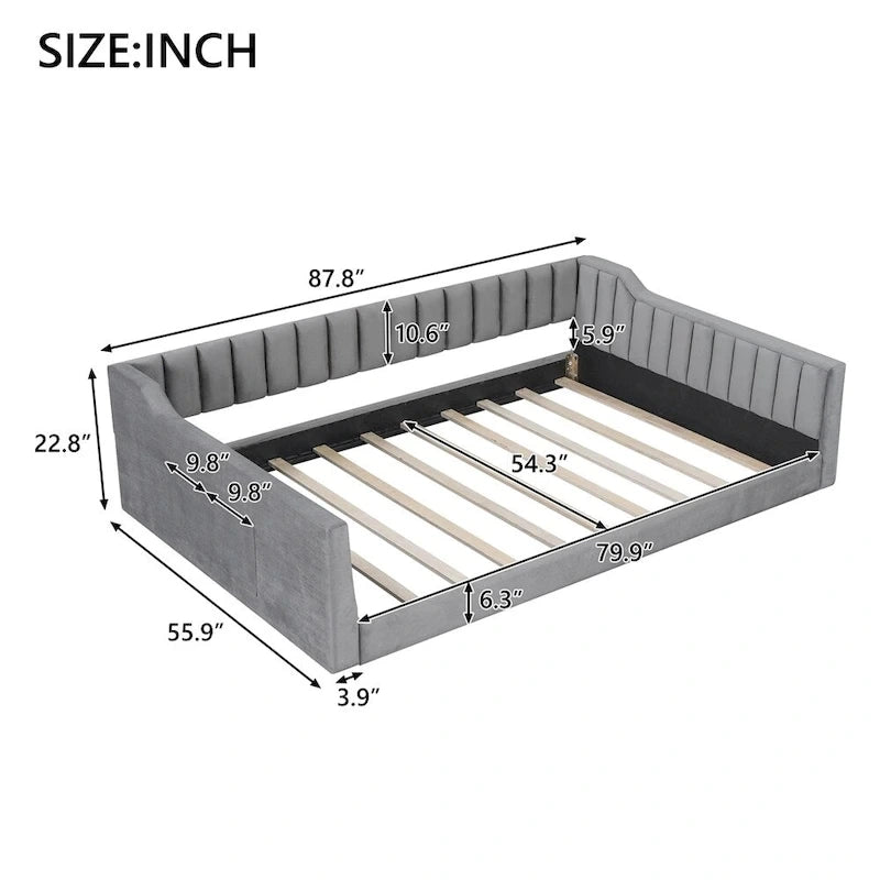 Lit de repos capitonné Full XL avec poche de rangement latérale