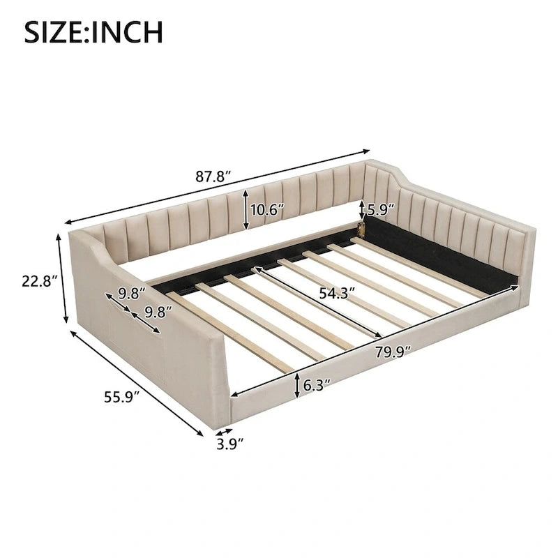 Lit de repos capitonné Full XL avec poche de rangement latérale