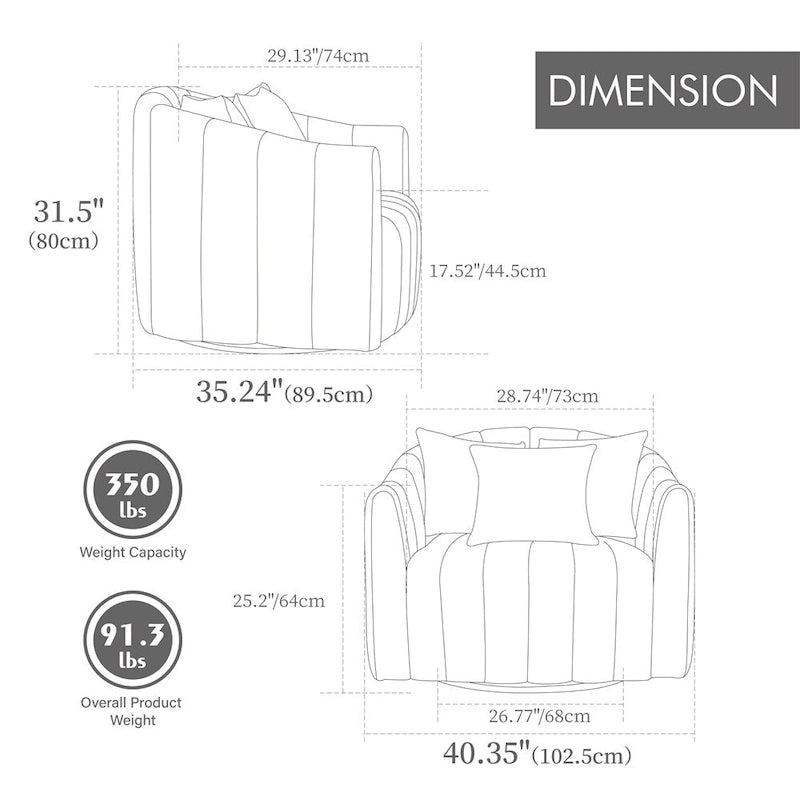 Fauteuil barillet pivotant à 360° avec assise rembourrée