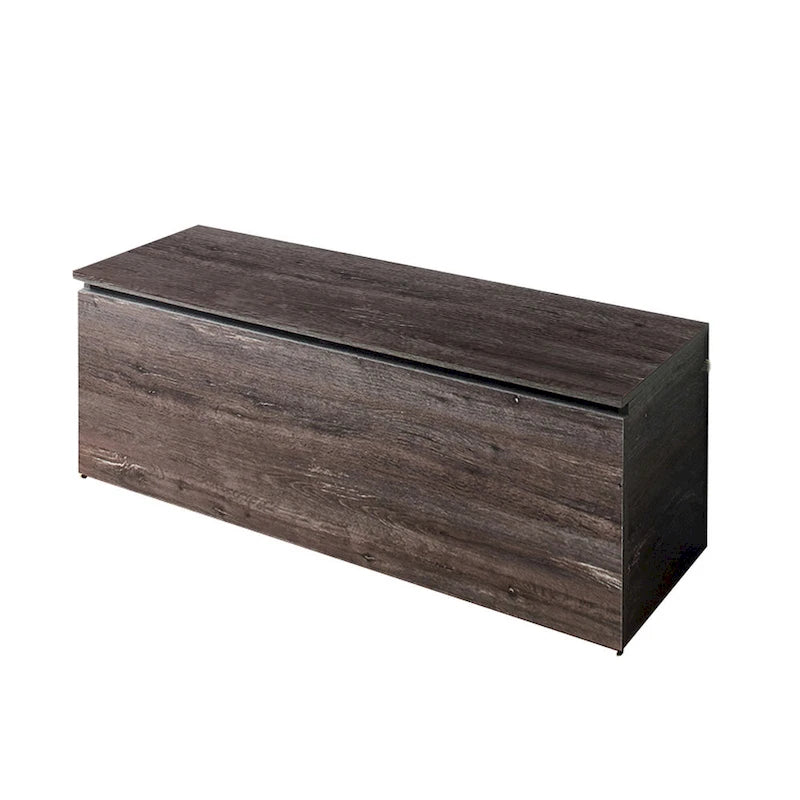 Banc de rangement avec charnières de sécurité, couvercle relevable, bois gris de style rustique