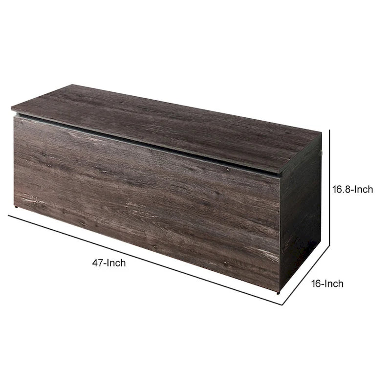 Banc de rangement avec charnières de sécurité, couvercle relevable, bois gris de style rustique