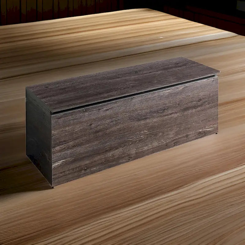 Banc de rangement avec charnières de sécurité, couvercle relevable, bois gris de style rustique