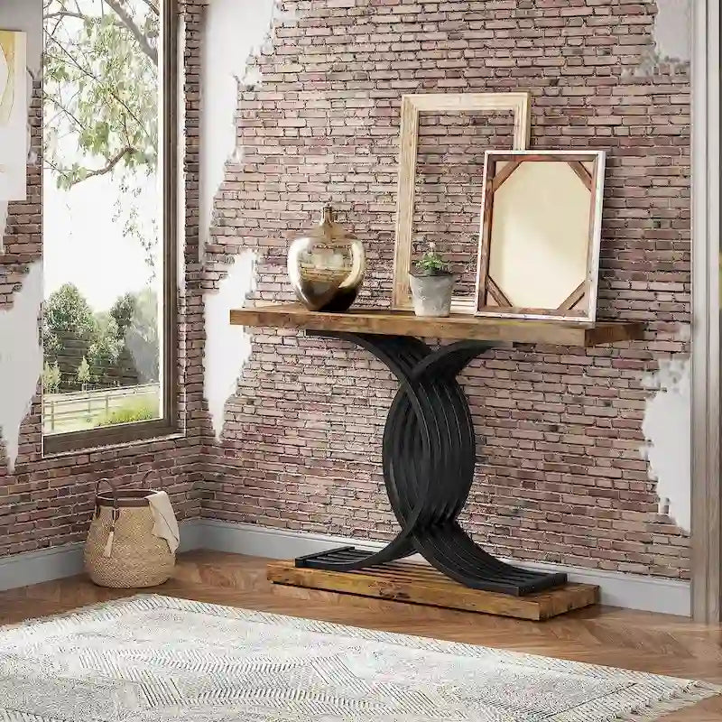 Console avec plateau aspect marbre et piètement en métal