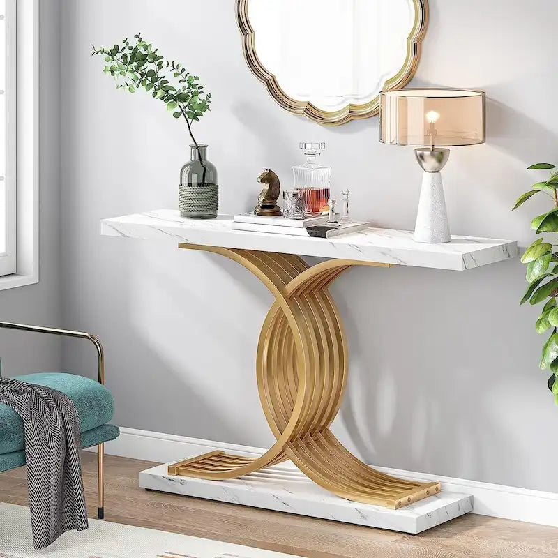 Console avec plateau aspect marbre et piètement en métal