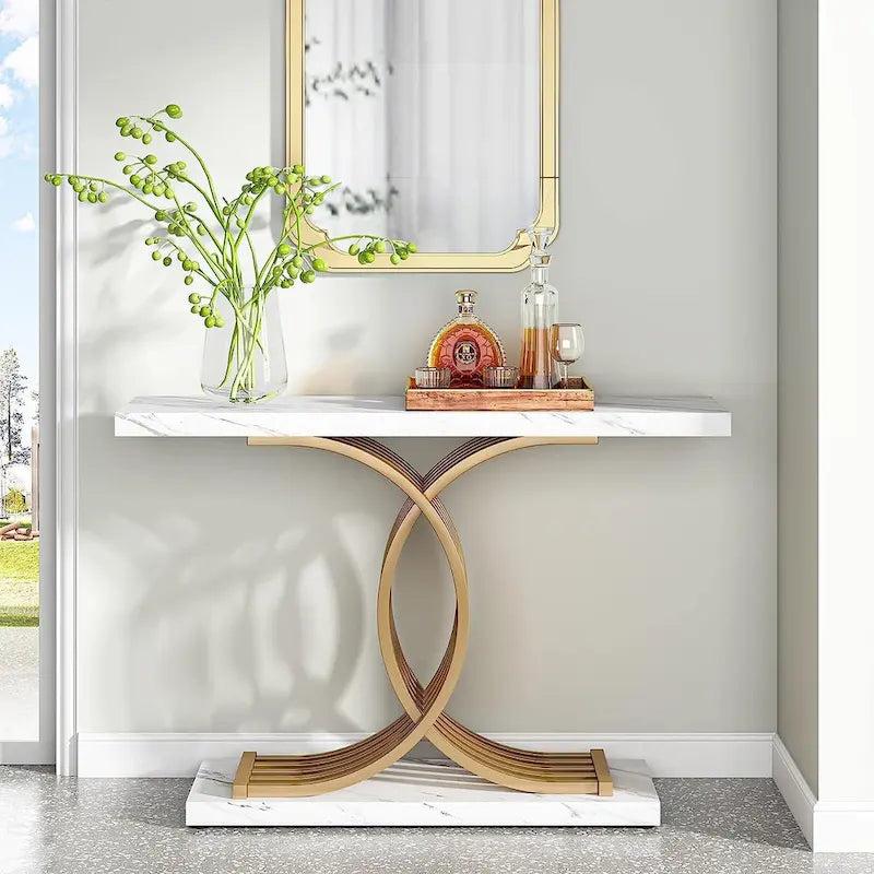 Console avec plateau aspect marbre et piètement en métal