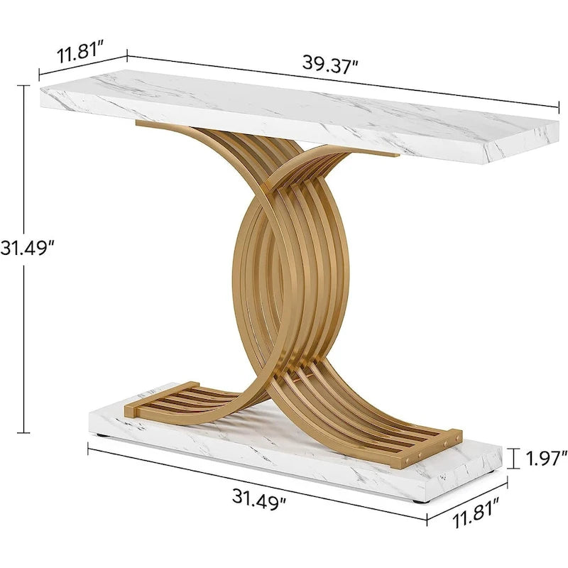 Console avec plateau aspect marbre et piètement en métal