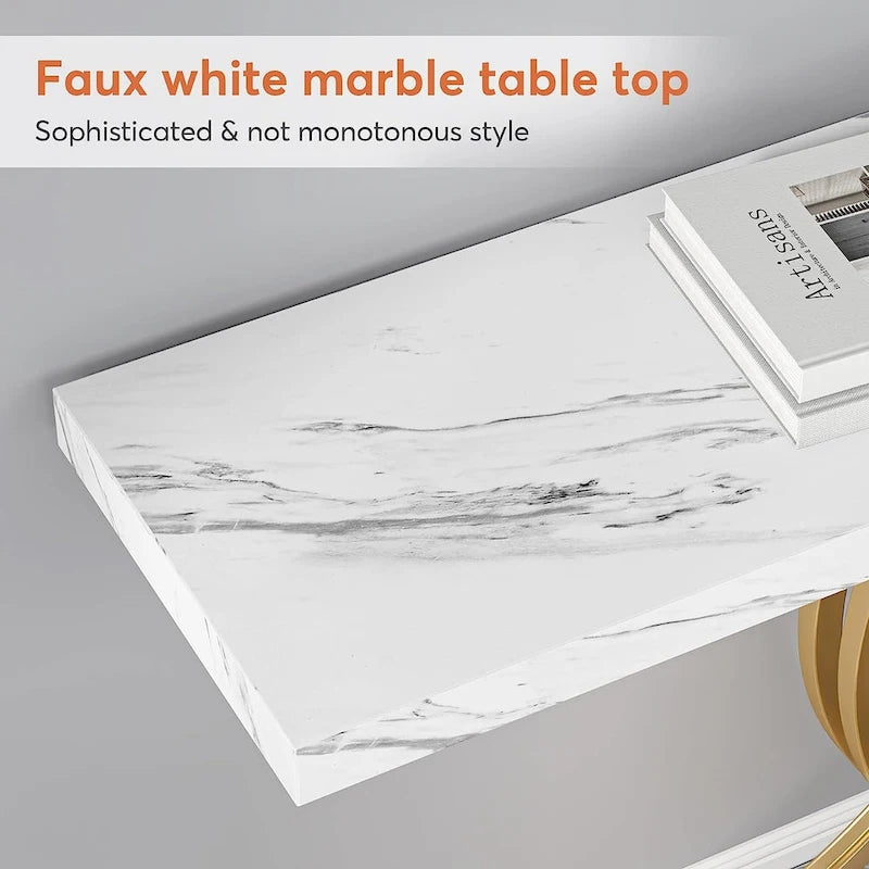 Console avec plateau aspect marbre et piètement en métal