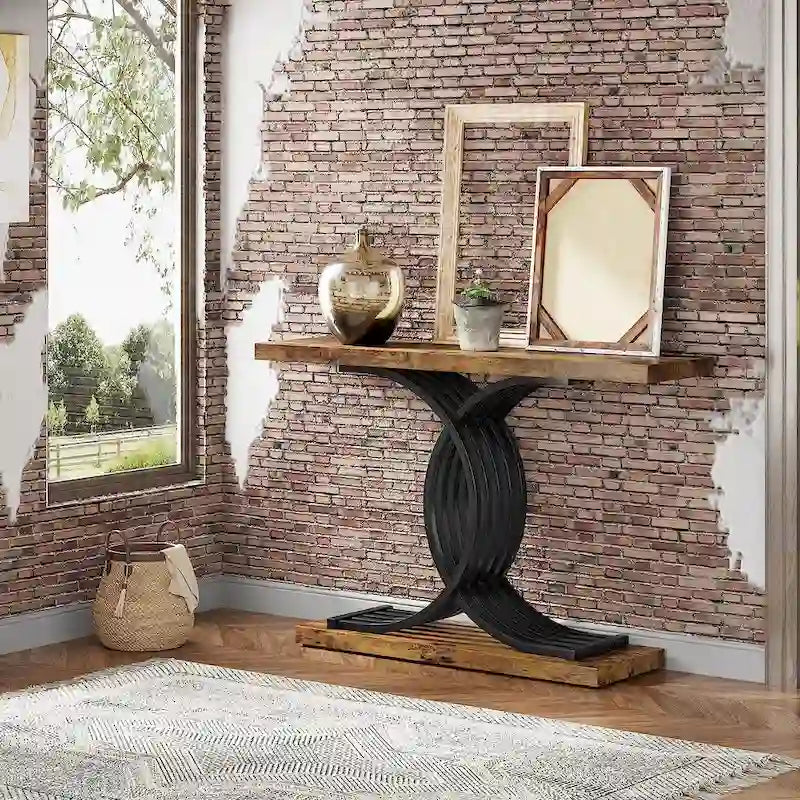 Console avec plateau aspect marbre et piètement en métal