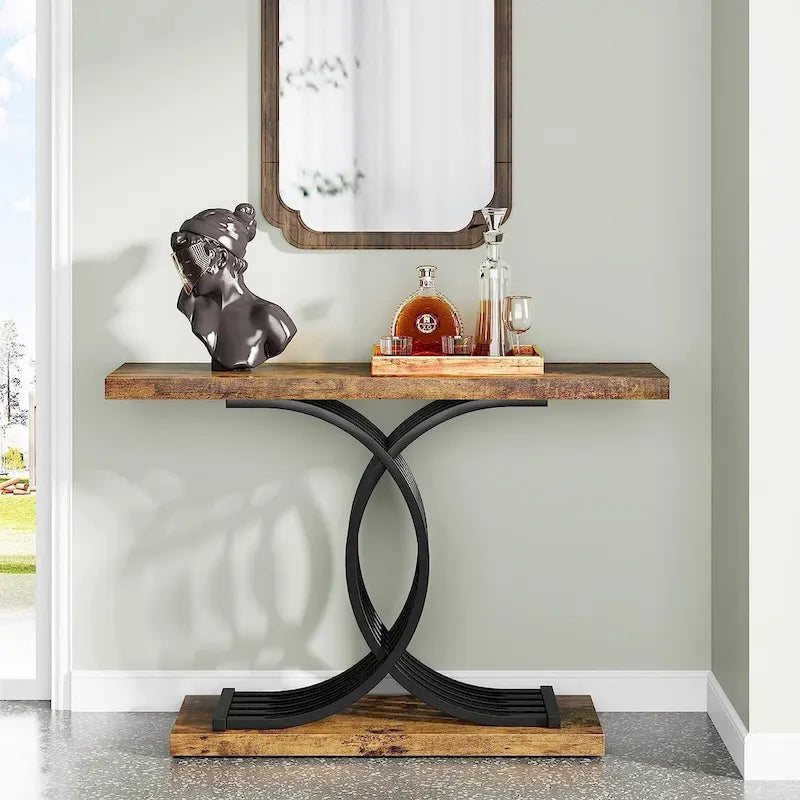 Console avec plateau aspect marbre et piètement en métal