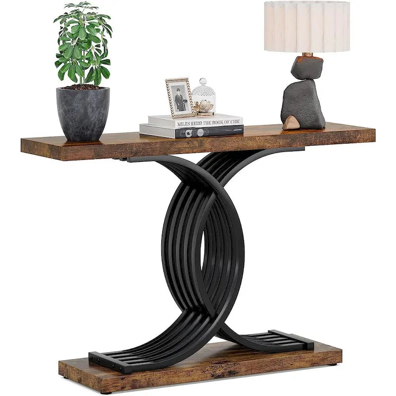 Console avec plateau aspect marbre et piètement en métal