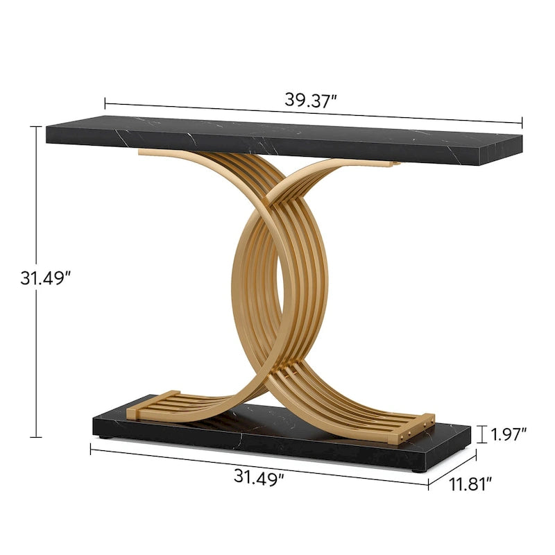 Console avec plateau aspect marbre et piètement en métal