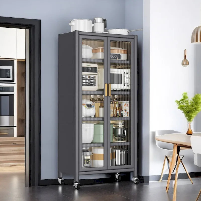 Meuble de rangement de cuisine à roulettes avec compartiment à double porte