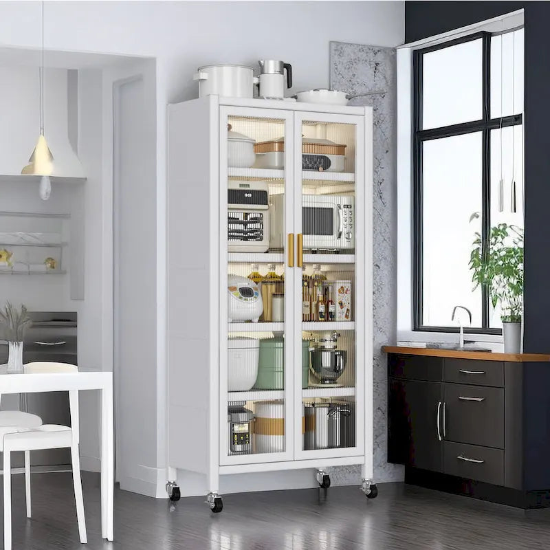 Meuble de rangement de cuisine à roulettes avec compartiment à double porte