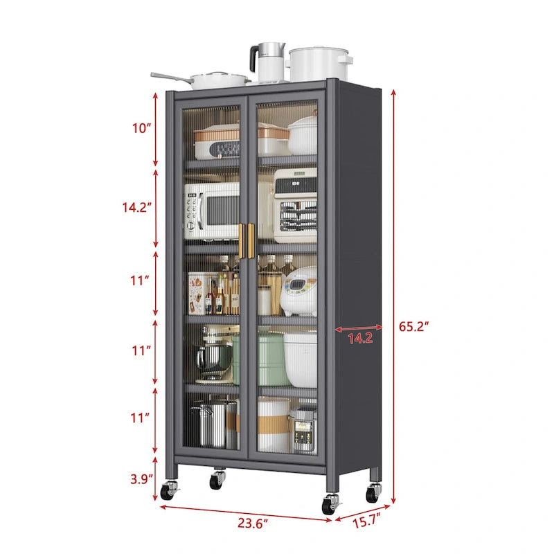 Meuble de rangement de cuisine à roulettes avec compartiment à double porte