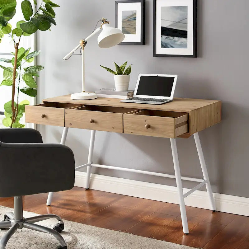 Bureau 3 tiroirs plateau bois