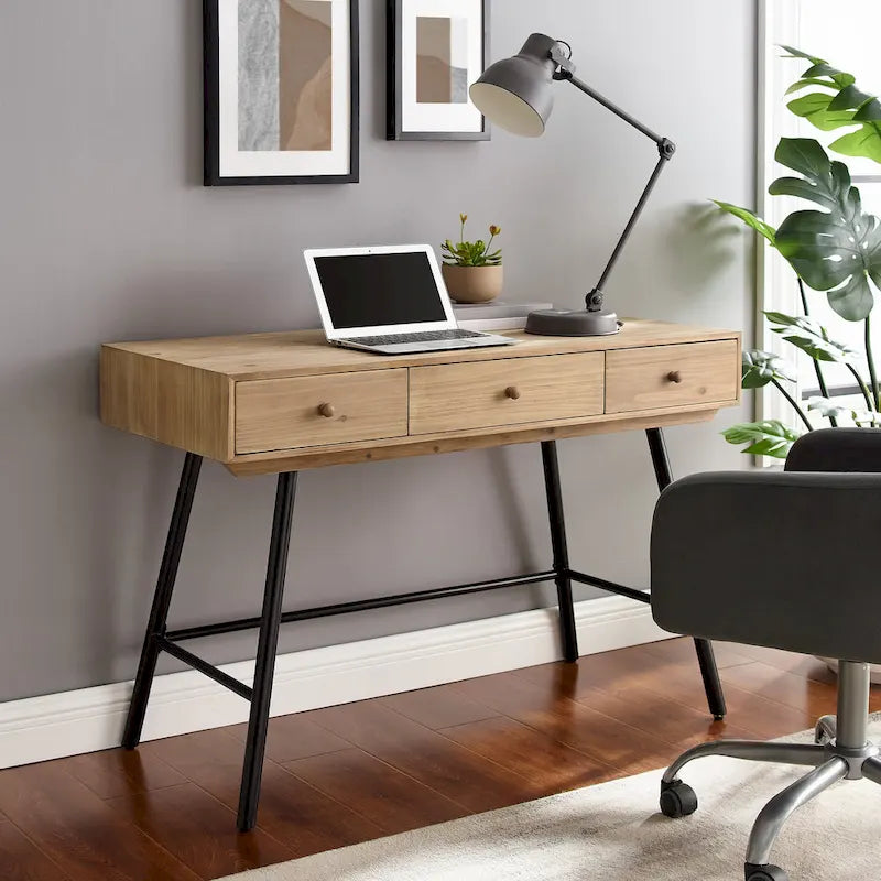 Bureau 3 tiroirs plateau bois