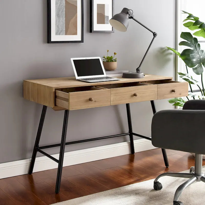 Bureau 3 tiroirs plateau bois