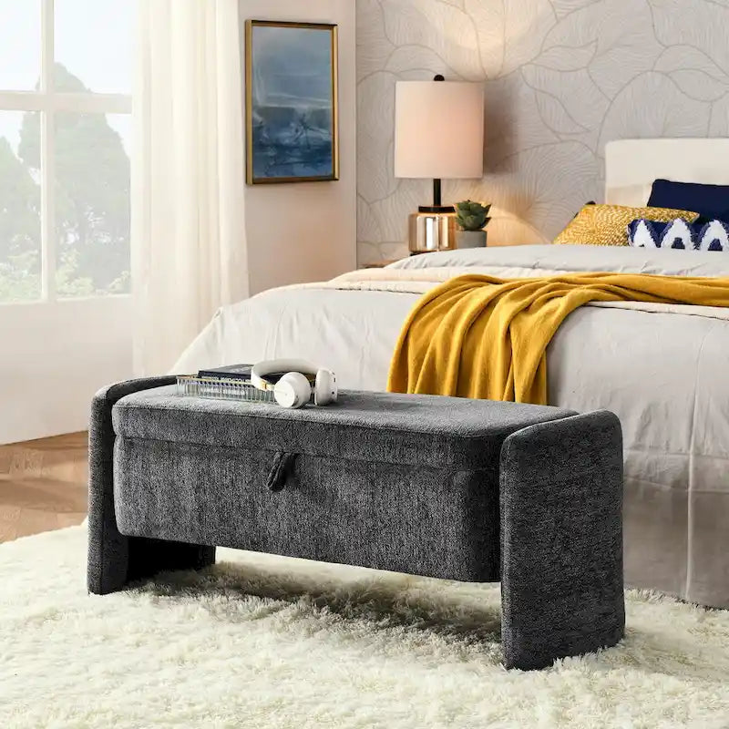Banc de rangement ovale avec compartiment secret