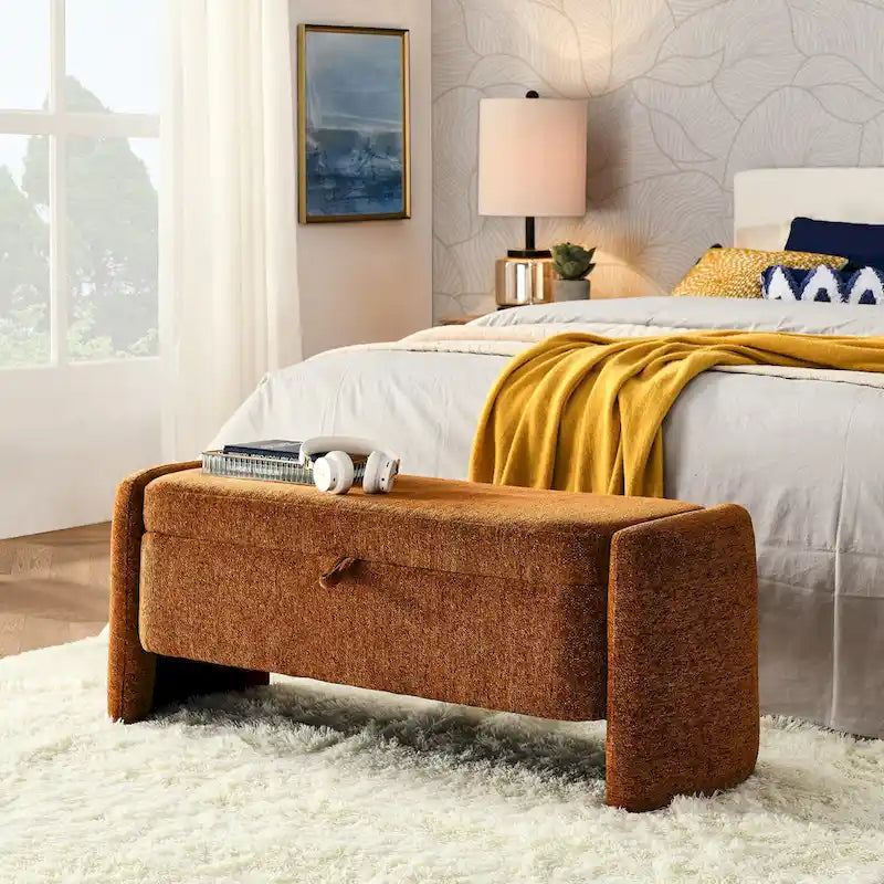 Banc de rangement ovale avec compartiment secret