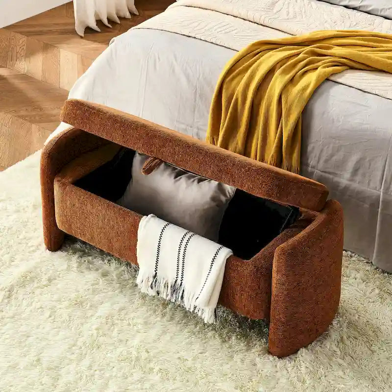 Banc de rangement ovale avec compartiment secret