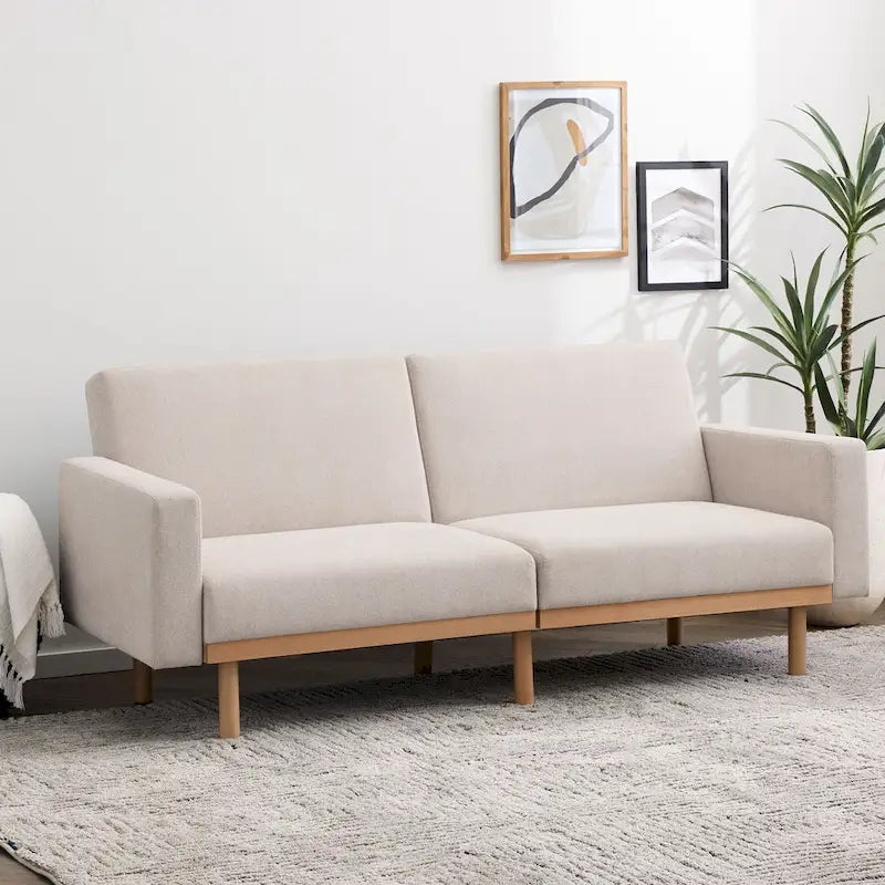 Futon rembourré avec base en bois