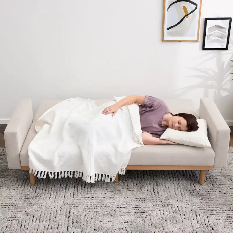 Futon rembourré avec base en bois