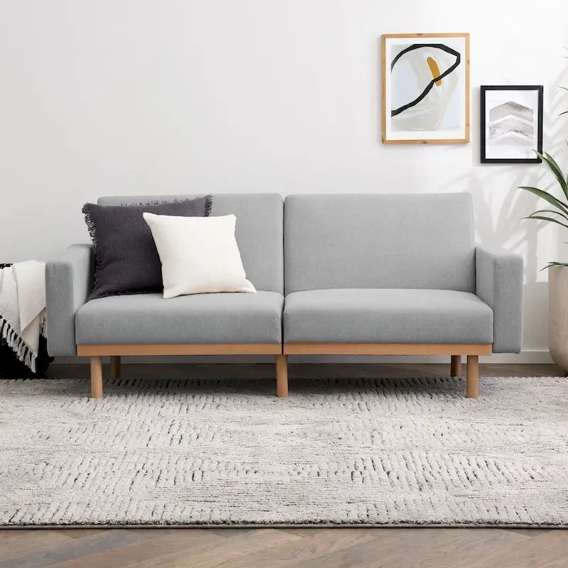 Futon rembourré avec base en bois
