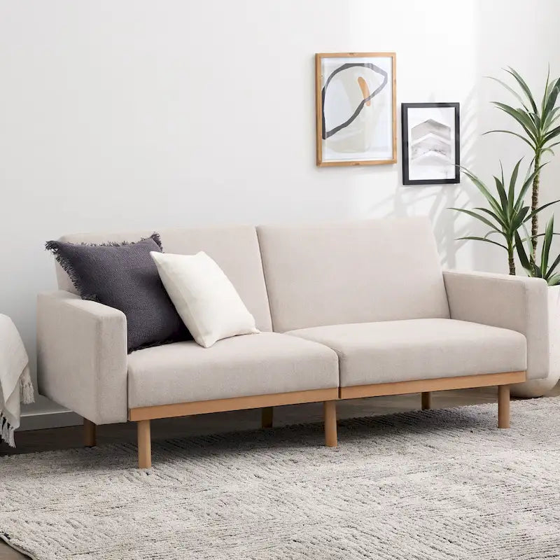 Futon rembourré avec base en bois
