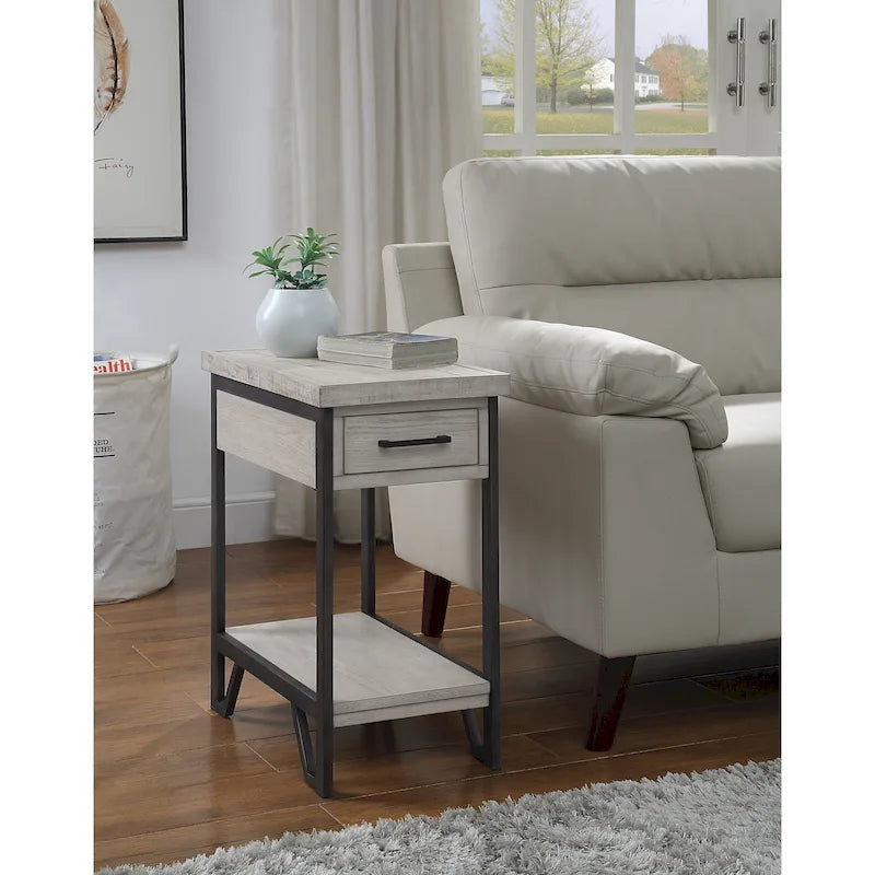 Table d'appoint industrielle avec ports USB, 1 tiroir et étagère inférieure