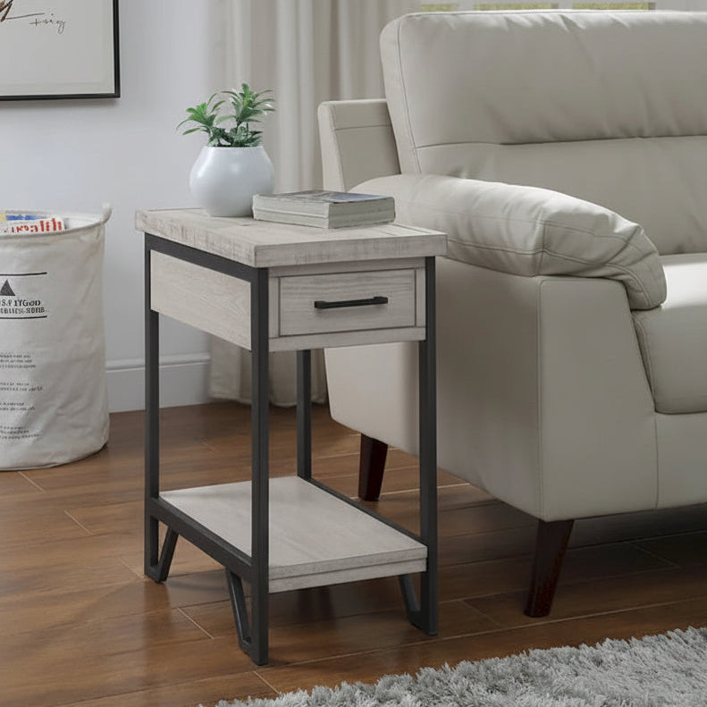 Hatfield Industrial 12-inch Metal 1-shelf 1-drawer Compact End Table with USB Ports