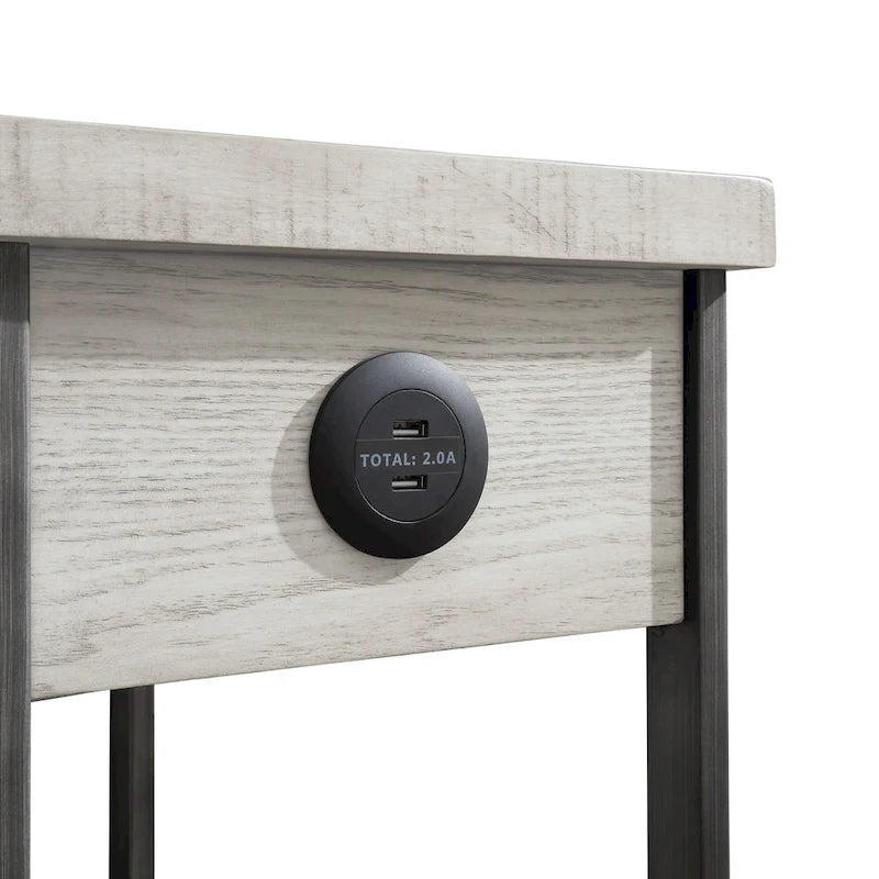 Table d'appoint industrielle avec ports USB, 1 tiroir et étagère inférieure