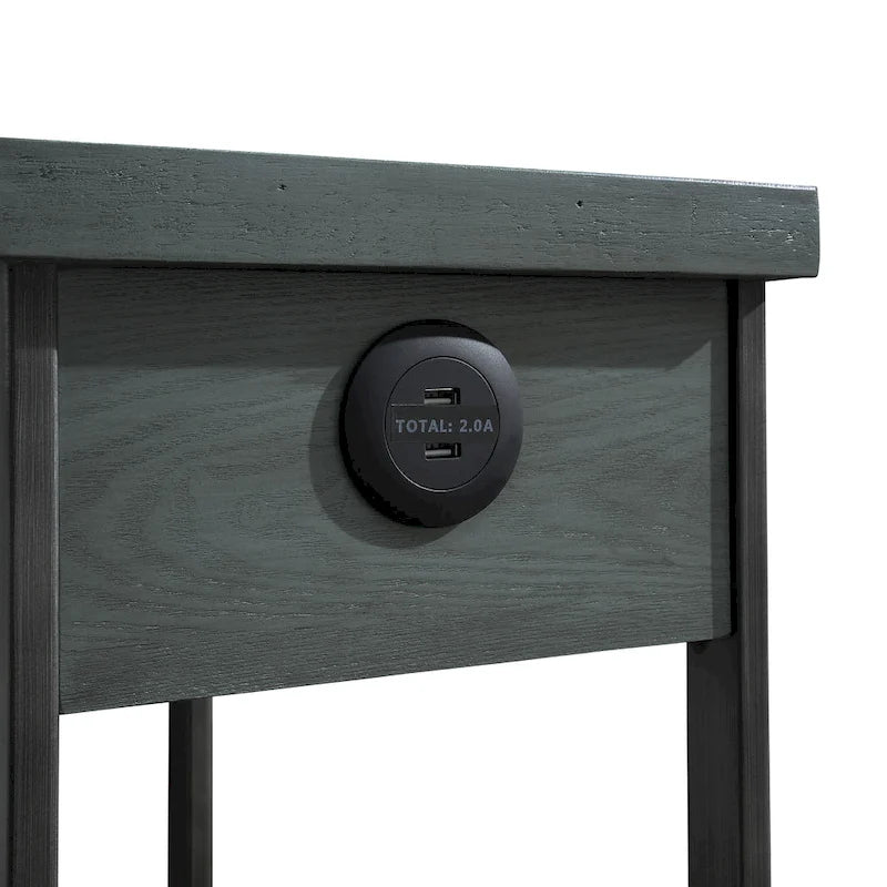 Table d'appoint industrielle avec ports USB, 1 tiroir et étagère inférieure