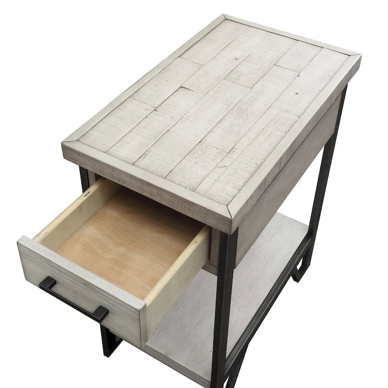 Table d'appoint industrielle avec ports USB, 1 tiroir et étagère inférieure